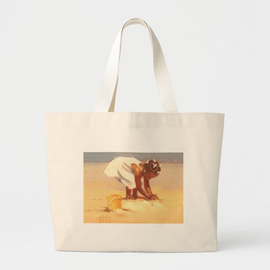 Een klein meisje dat zand speelt grote tote bag (Voorkant)