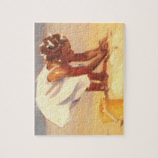 Een klein meisje dat zand speelt legpuzzel (Verticaal)