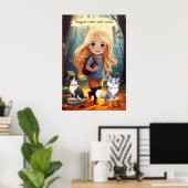 Een klein meisje en haar twee katten poster (Thuiskantoor)