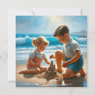 Een klein meisje en jongen die een zandkasteel bou