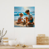 Een klein meisje en jongen die een zandkasteel bou poster (Keuken)