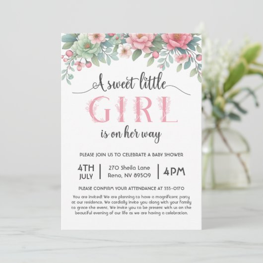 Een klein meisje is op weg naar het Baby shower Kaart (Staand voorkant)