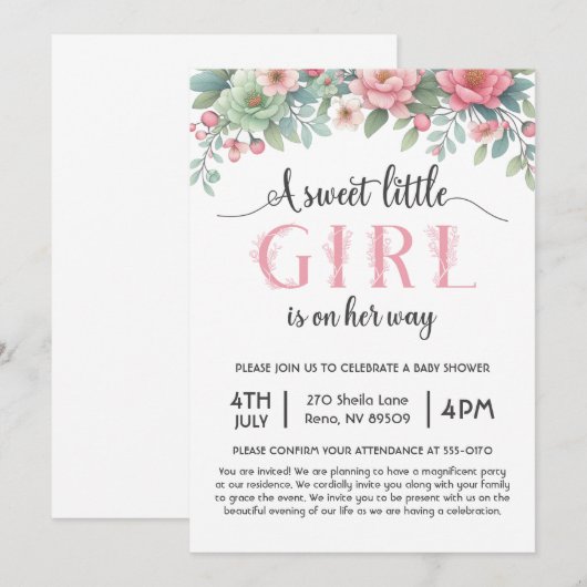 Een klein meisje is op weg naar het Baby shower Kaart (Voorkant / Achterkant)