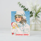 Een klein meisje met Doll wil je een prettige kers Feestdagenkaart (Staand voorkant)
