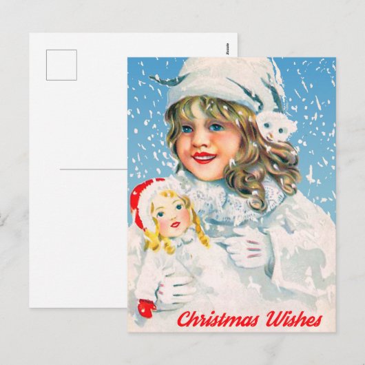 Een klein meisje met Doll wil je een prettige kers Feestdagenkaart (Voorkant / Achterkant)
