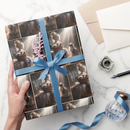 Een klein meisje met een mand van Kittens Cadeaupapier (Geschenken)