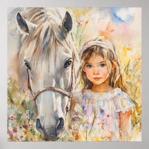 Een klein meisje met een paard poster