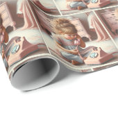 Een klein meisje op een retro telefoon cadeaupapier (Rol Hoek)