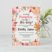 Een klein meisje pompoen Bloemen Baby shower Kaart (Staand voorkant)