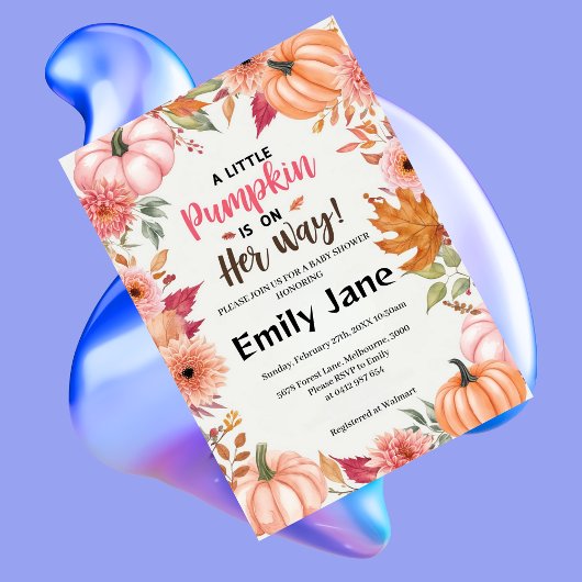 Een klein meisje pompoen Bloemen Baby shower Kaart