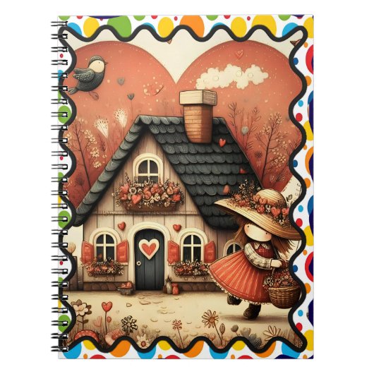 Een klein meisje rent voor een huis notitieboek (Voorkant)