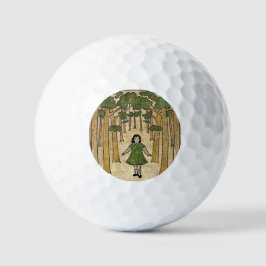Een klein meisje verdwaald in het bos. golfballen