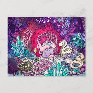 Een klein meisje verstopt in een granaatappel briefkaart