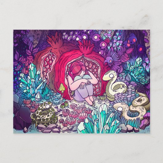 Een klein meisje verstopt in een granaatappel briefkaart (Voorkant)