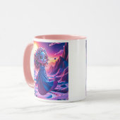 Een klein meisje vliegt in de ruimte. mok (Voorkant links)