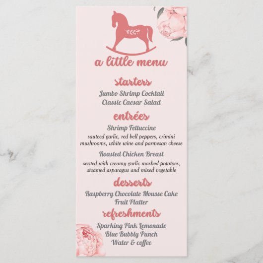 Een klein menu|Roze Peony Baby shower Foto Menu (Voorkant)