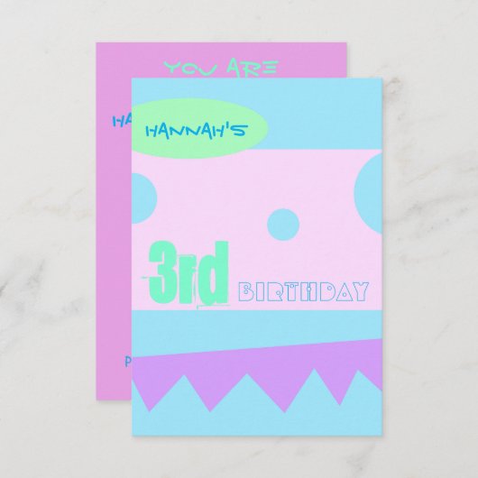 Een klein Monster 3de Uitnodiging van de Partij va (Voorkant / Achterkant)