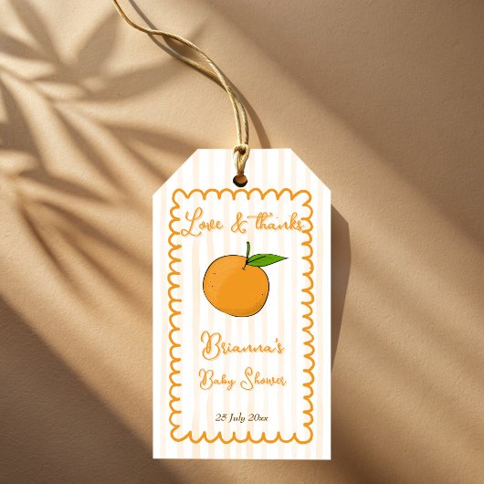 Een klein moppie grillige citrus baby shower favor cadeaulabel