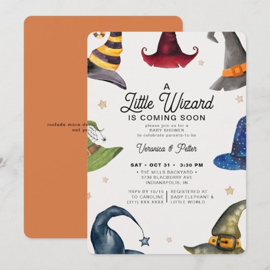 Een klein Oranje Baby shower van de Tovenaar Kaart (Voorkant / Achterkant)