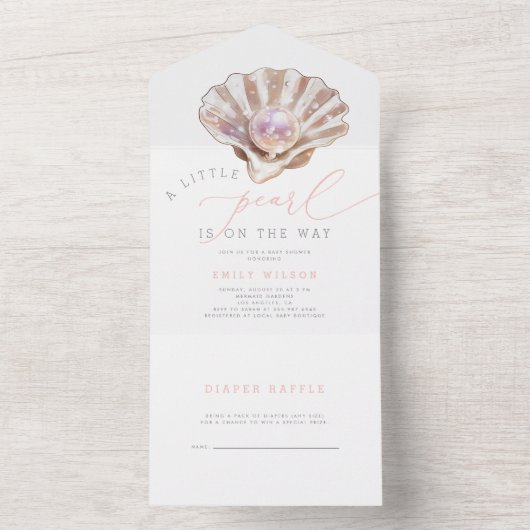 Een klein pareltje is onderweg naar het Baby showe All In One Uitnodiging (Binnen)