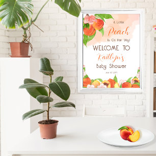 Een Klein Perzikje Is Op Weg Meisje Baby Shower Poster
