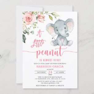 Een klein pinda Baby Girl Elephant Baby shower Inv Kaart