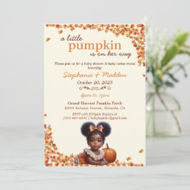 Een Klein Pompoen Baby Meisje Afro Puff & Herfst Kaart