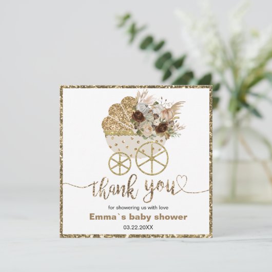 Een klein pompoen Baby shower dank u (Staand voorkant)