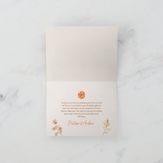 Een klein pompoen Baby shower dank u kaart (Binnen)