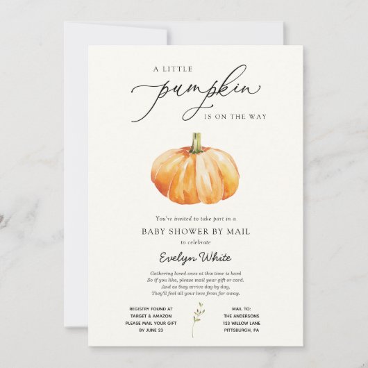 Een klein pompoen Baby shower per post Kaart (Voorkant)