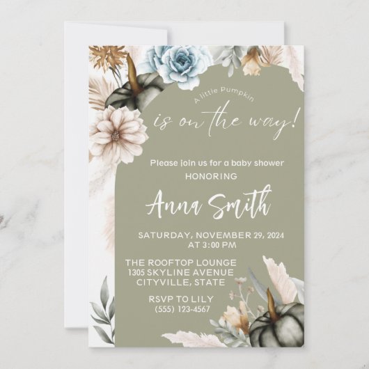 een klein pompoen babyshower uitnodigingen (Voorkant)