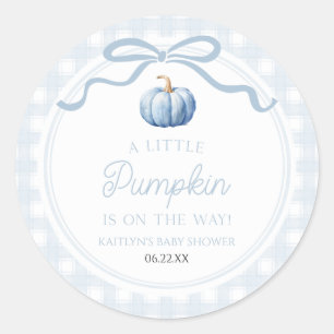 Een Klein Pompoen Blauw Lint Herfst Baby Shower Ronde Sticker