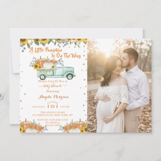 Een klein pompoen blauw vrachtwagen Baby shower Kaart (Voorkant)