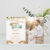 Een klein pompoen blauw vrachtwagen Baby shower Kaart (Staand voorkant)