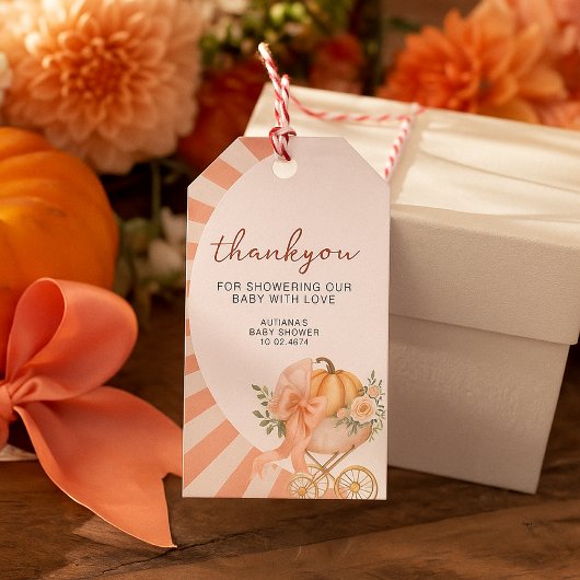 Een klein Pompoen Boog Roze Baby Shower Waterverf Cadeaulabel