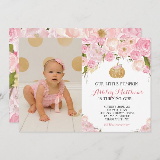 Een klein pompoen glinsterend gouden VERJAARDAGSfe Kaart (Voorkant / Achterkant)