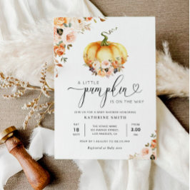 Een klein pompoen goudblauw baby shower kaart