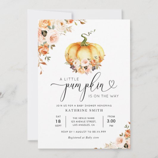 Een klein pompoen goudblauw baby shower kaart (Voorkant)