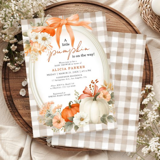 Een klein pompoen herfstval oranje babyshower kaart