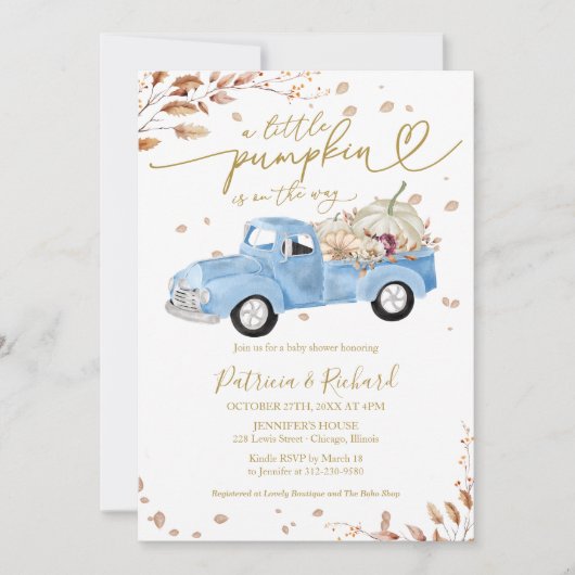 Een klein pompoen jongen Baby shower Kaart (Voorkant)