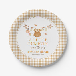 Een Klein Pompoen Meisje Herfst Baby Shower Papieren Bordje