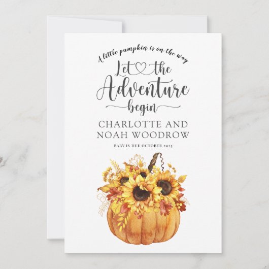 Een klein pompoenavontuur begint zwanger te worden aankondiging (Voorkant)