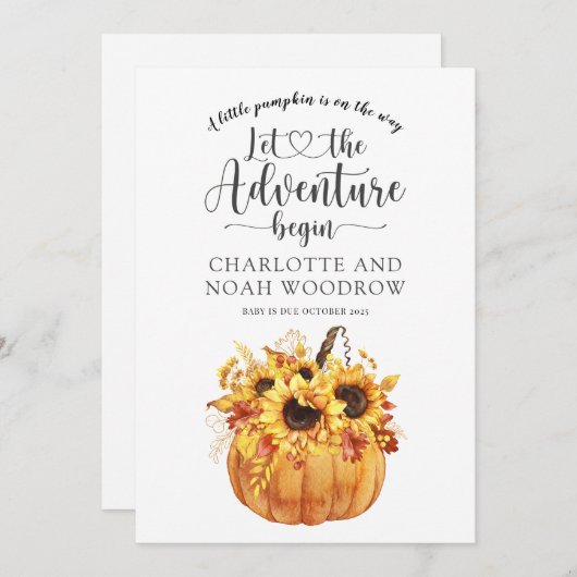 Een klein pompoenavontuur begint zwanger te worden aankondiging (Voorkant / Achterkant)