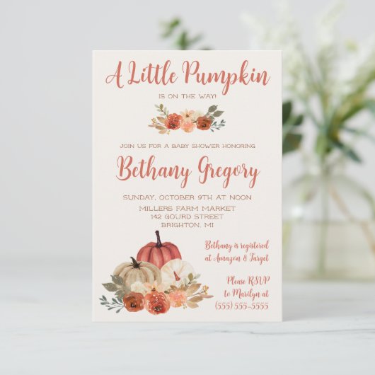 Een klein pompoenblush-Baby shower voor het wassen Kaart (Staand voorkant)