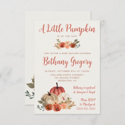 Een klein pompoenblush-Baby shower voor het wassen Kaart (Voorkant / Achterkant)