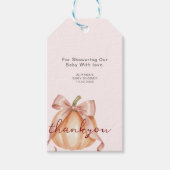 Een klein pompoenboog roze babyshower waterverf cadeaulabel (Voorkant)