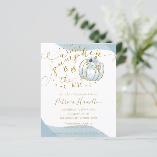 Een klein pompoenbudget Baby shower-uitnodiging (Staand voorkant)