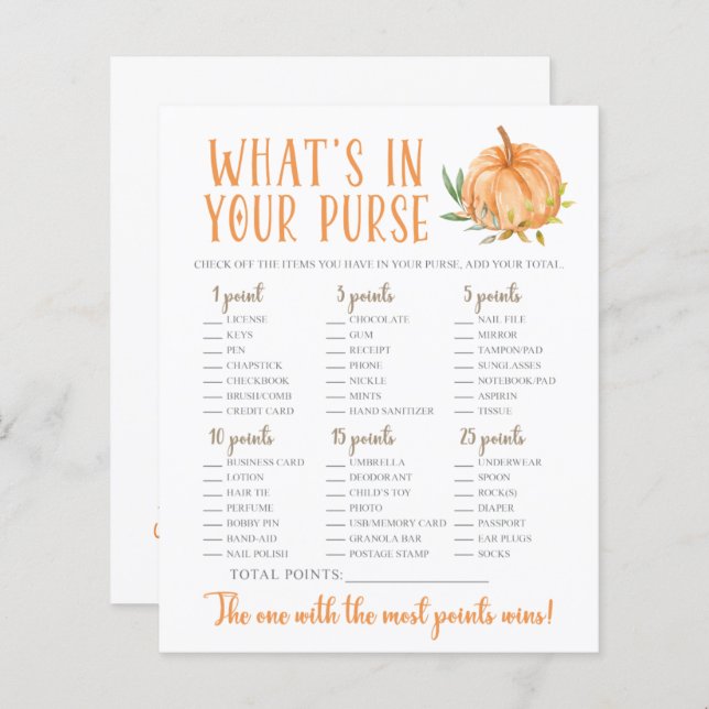 Een klein pompoenkalk Baby shower Paarsspel (Voorkant / Achterkant)