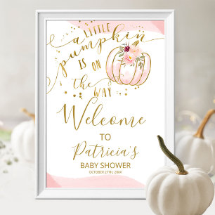 Een klein pompoenmeisje babyshower welkomstbord poster
