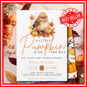Een Klein Pompoentje Herfst CUTE VOGEL Baby Borrel Kaart